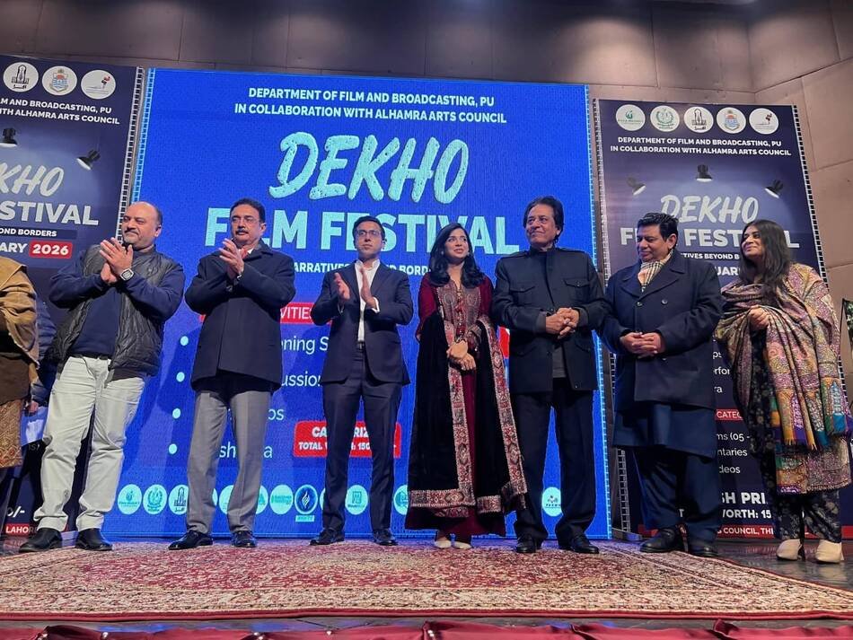 Guests and organisers on stage at the opening ceremony of the DEKHO Film Festival